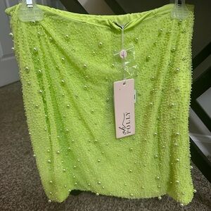 NWT Oh Polly High Waist Thigh Split Mini Skirt - Lime